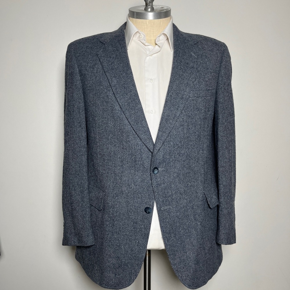 Kuppenheimer Blazer Mens 44L Blue Herringbone Tweed Sport Coat Vintage